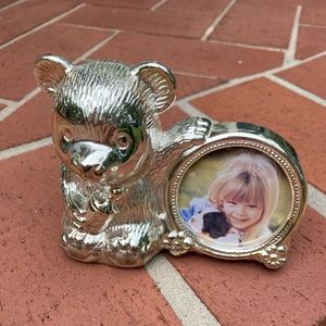 Silver Teddy Bear Bank - Picture frame. CUTE!